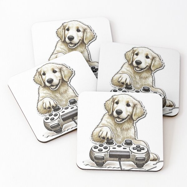 Item preview, Golden Gamer: Playful Pup with a Controller designed and sold by HopeLoom.