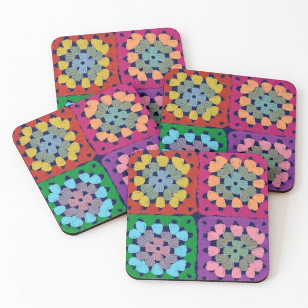 Item preview, Boho Crochet Granny Squares Drawing On Dark Blue designed and sold by QuestingPixel.