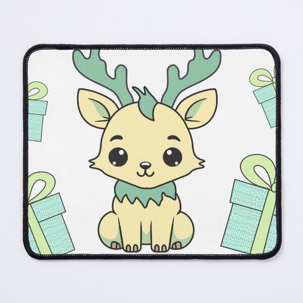 Item preview, Cute kawaii reindeer surrounded by Christmas gifts/ pastel shades of pink, celadon, azure, blue, yellow. designed and sold by My-fake-places.