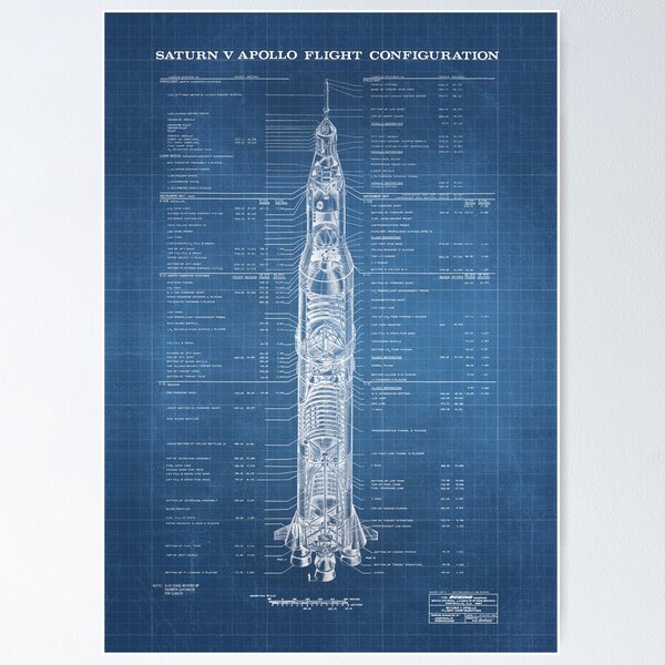 Item preview, Apollo Saturn V Blueprint in High Resolution (light blue) designed and sold by RyansWorkshop.