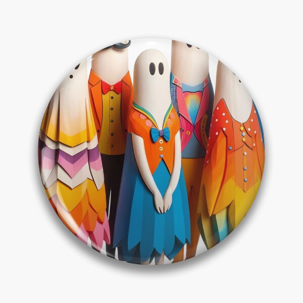 Item preview, Figuras de fantasmas de madera de colores con atuendos vibrantes designed and sold by aminz4.