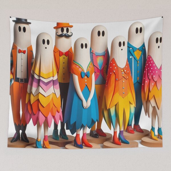 Item preview, Colorful Wooden Ghost Figurines in Vibrant Attire designed and sold by aminz4.