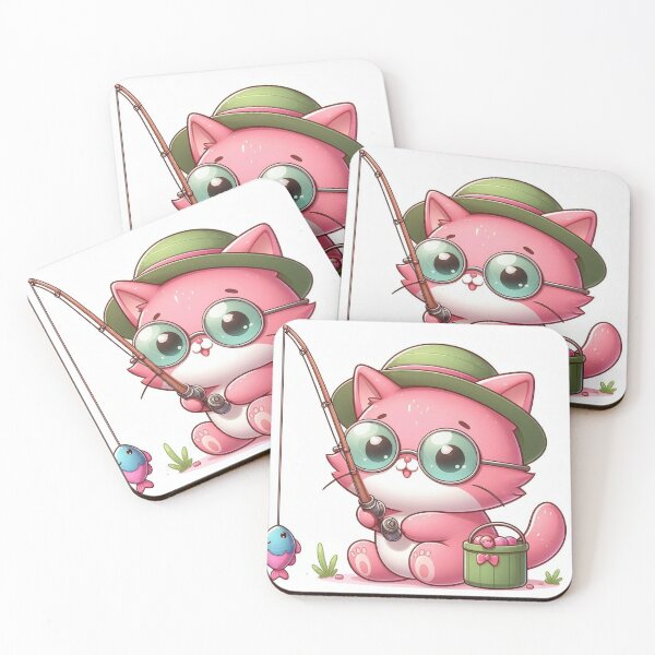 Item preview, Cute pink cat fishing designed and sold by nicnacc.