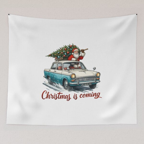 Item preview, Christmas is Coming Santa Clause Riding Ford Cortina Meme Bumper designed and sold by clarkfraser.