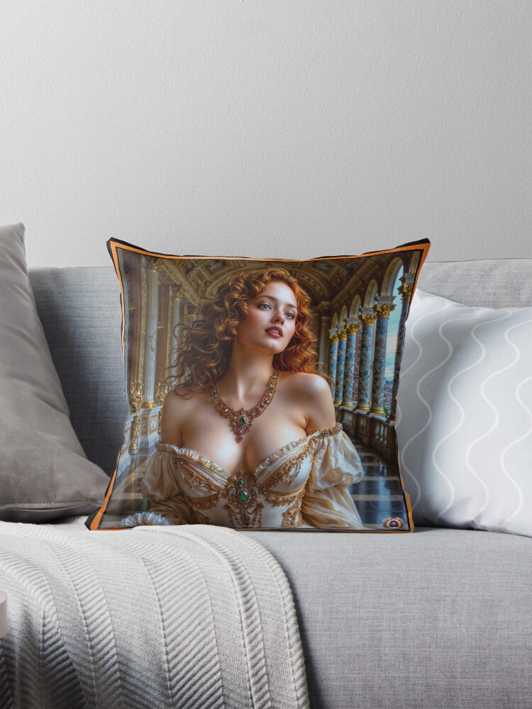 Renaissance Opulence Of An Ethereal Beauty In A Gilded Palace AI Concept Art by Xzendor7 4 Renaissance Opulence Of An Ethereal Beauty In A Gilded Palace Stunning AI Concept Art by Xzendor7 Decorative Art Print Throw Pillow