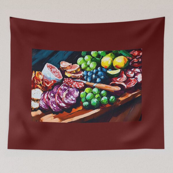 Item preview, Vibrant Charcuterie Delight - Cured Meats, Fresh Fruits, and Rustic Charm Abstract Digital AI Art designed and sold by OlfactoART Studio.