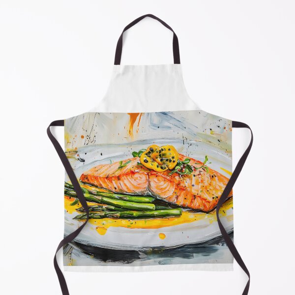 Item preview, Citrus-Infused Grilled Salmon with Charred Asparagus and Fresh Greens Abstract AI Generated Art designed and sold by OlfactoART Studio.