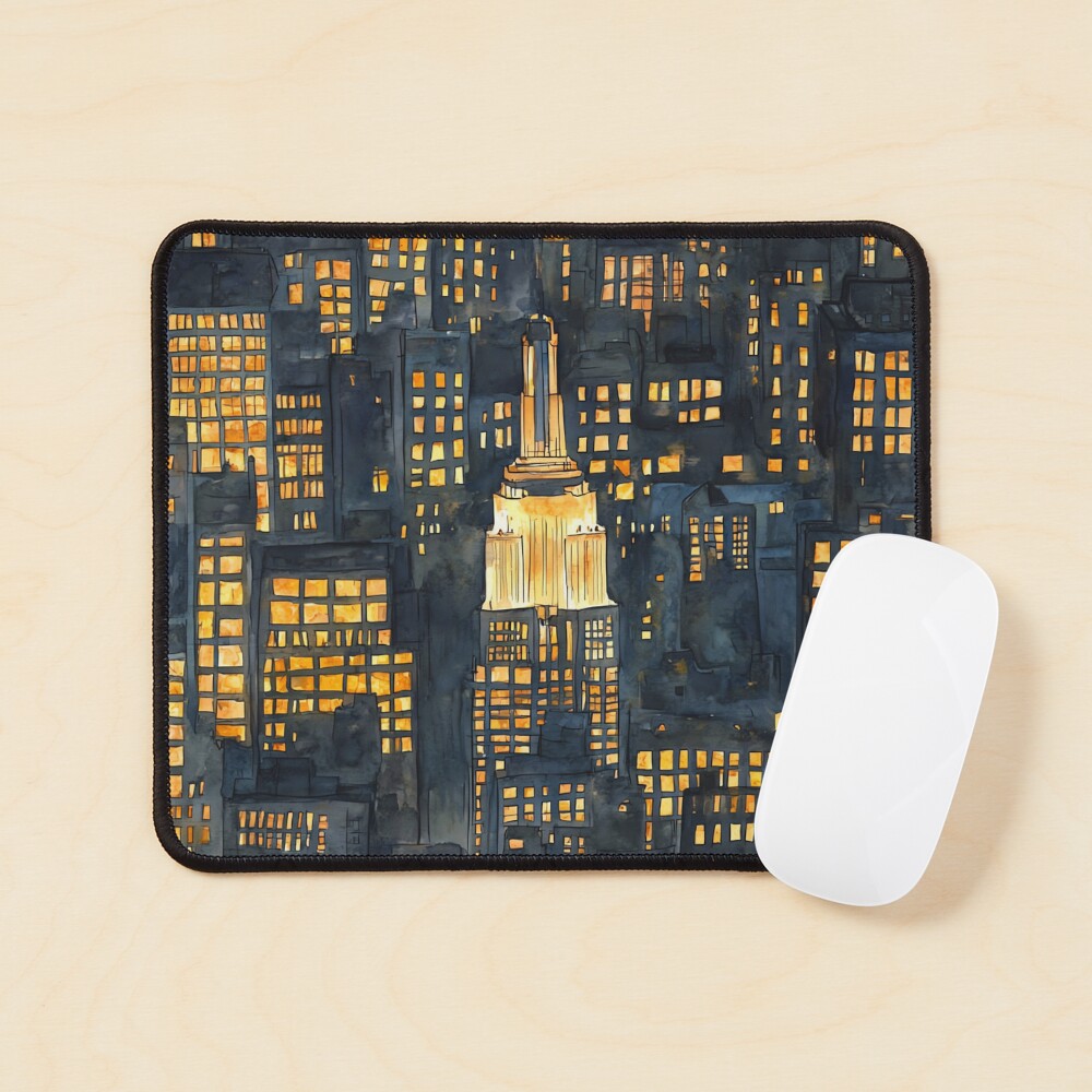 New York City, Empire State Building, NYC at Night Skyline, Watercolor Sticker