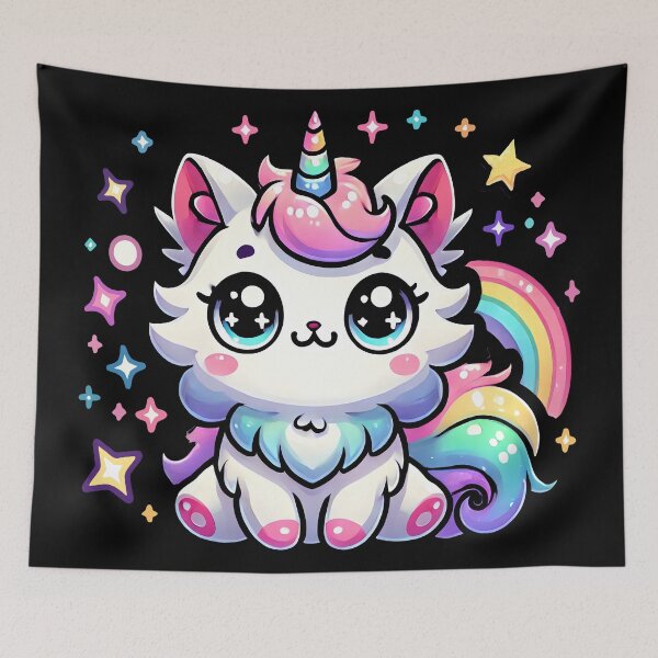 Item preview, Rainbow Unicorn Cat with Sparkles and Stars designed and sold by DrawHandArt.