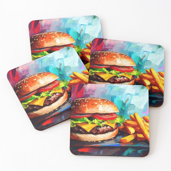 Item preview, Cheeseburger Delight - Layered Freshness and Golden Fries in a Colorful Feast designed and sold by OlfactoART Studio.