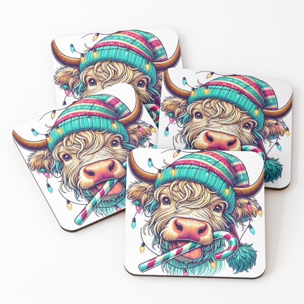 Item preview, Festive Highland Cow with Christmas Lights and Candy Cane designed and sold by AIARTIST1.