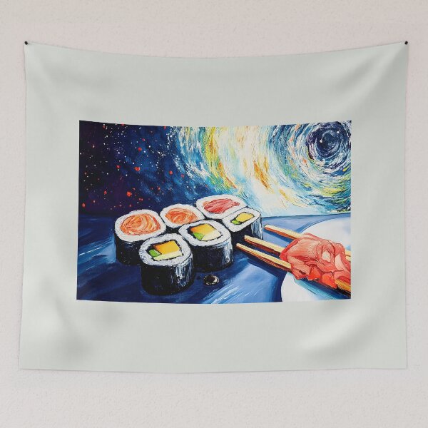 Item preview, Cosmic Sushi Rolls - A Fusion of Culinary Delights and Starry Night Wonders Abstract Digital AI Art designed and sold by OlfactoART Studio.