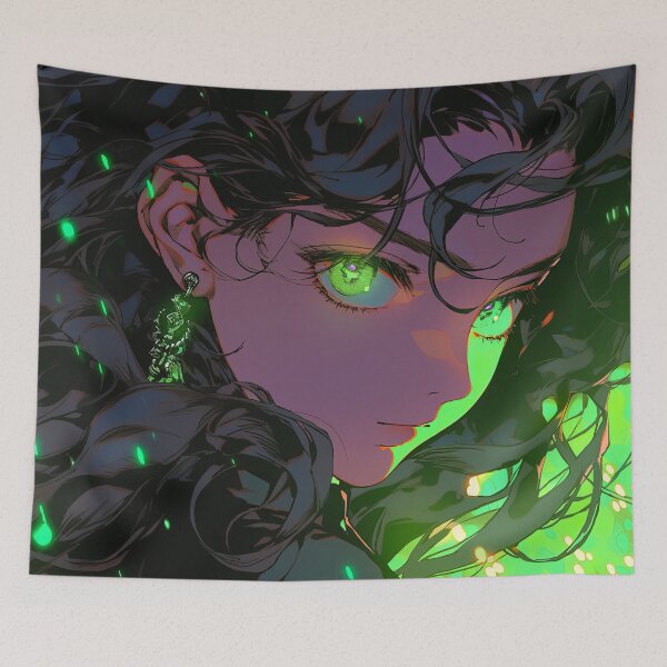 Item preview, Intense Neon Emerald Glow Anime Girl designed and sold by bubblegoth.