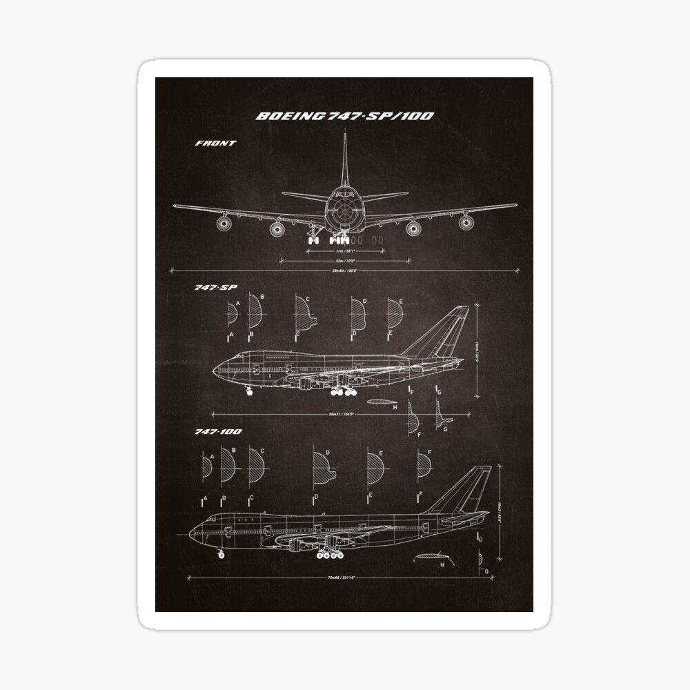 Boeing 747-SP & 747-100 Blueprint (chalkboard black) iPhone Case