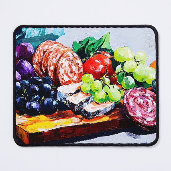 Item preview, Vibrant Charcuterie Spread - A Feast of Fresh Fruits, Meats, and Cheeses Abstract AI Art designed and sold by OlfactoART Studio.