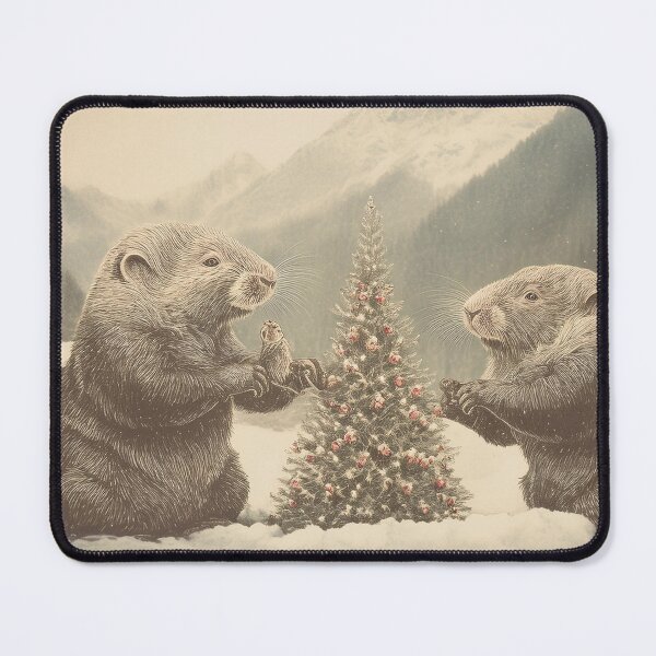 Item preview, Marmots Decorating Tree in Winter Scene – Cozy Chalet Holiday Gift designed and sold by Brakeless-Dsgn.