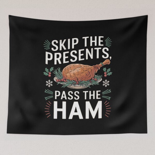 Aperçu de l'œuvre Laissez tomber les cadeaux, passez le jambon. Jambon de Noël créée et vendue par DomTeesHaven.