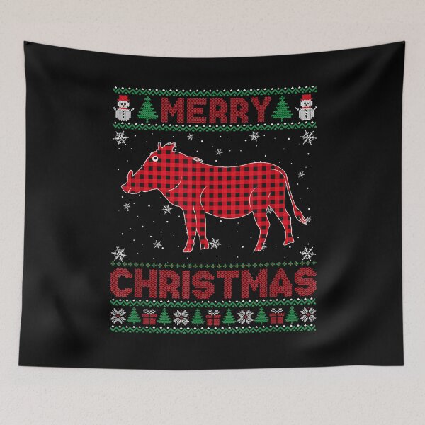 Item preview, Merry Christmas Warthog Animal Buffalo Red Plaid designed and sold by savecloth.
