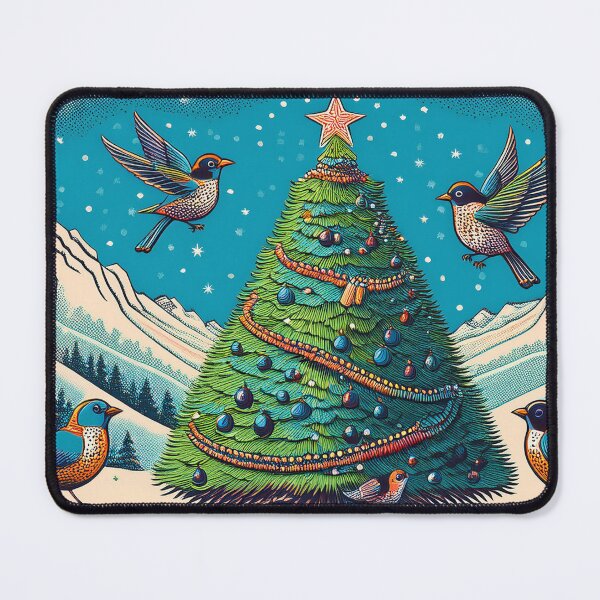 Item preview, Birds in front of a Christmas tree in a winter mountain landscape – Holiday gift idea designed and sold by Brakeless-Dsgn.