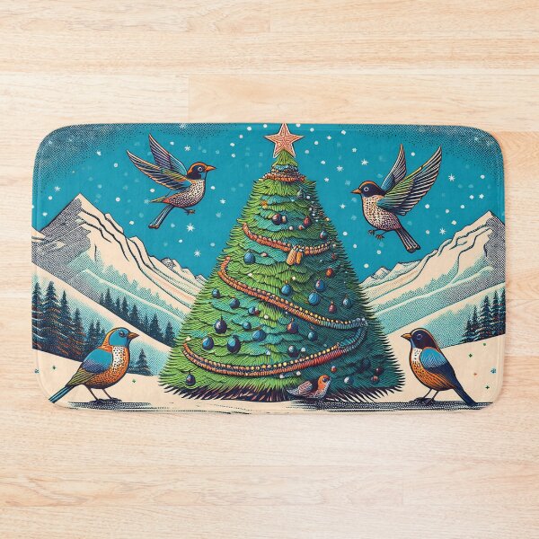 Item preview, Birds in front of a Christmas tree in a winter mountain landscape – Holiday gift idea designed and sold by Brakeless-Dsgn.