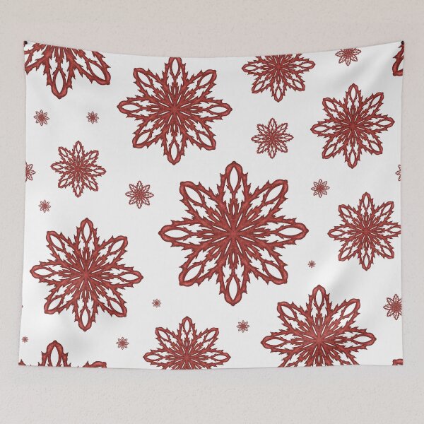Item preview, Pattern of falling snowflakes "Inspiration" of red color on a white background designed and sold by Cherevan.