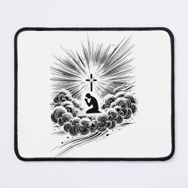 Item preview, Black and White Drawing of a Praying Man with a Cross designed and sold by Blink Art Studio.