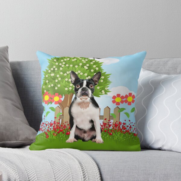 Item preview, Perro Boston Terrier en jardín con flores primavera designed and sold by aashiarsh.
