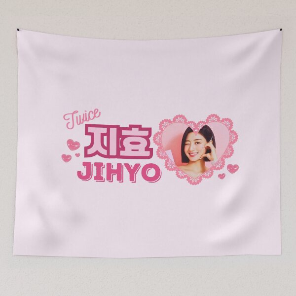 Item preview, TWICE Jihyo Kpop Girl Group Pink Banner Collage Design With Member Names in Hangul designed and sold by AJUNICE STUDIO.