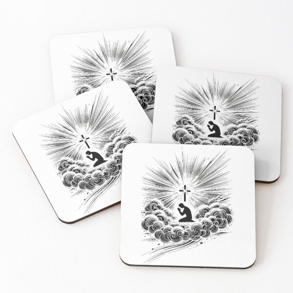 Item preview, Black and White Drawing of a Praying Man with a Cross designed and sold by Blink Art Studio.