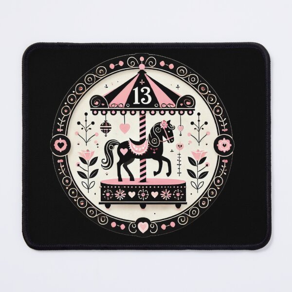Item preview, Whimsical Vintage Victorian Carousel Horse Illustration in Pink and Black designed and sold by Negative Vibes Only.