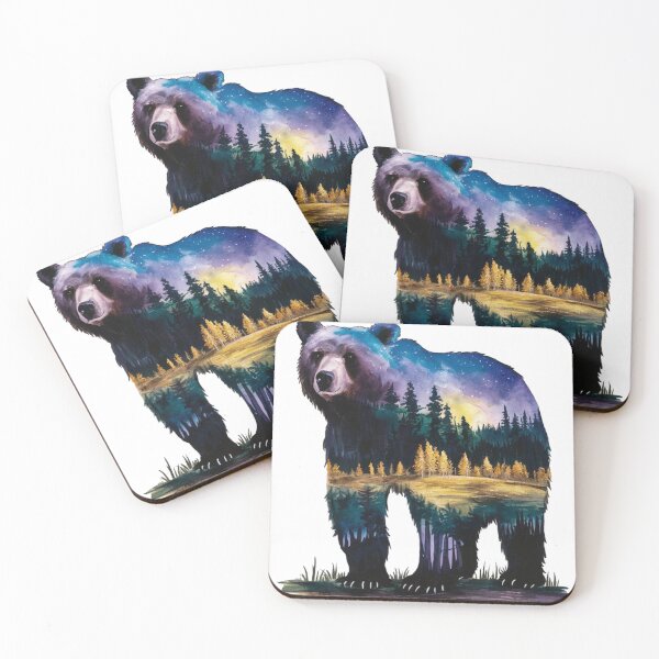 Item preview, Bear's body is painted with hues of blue, purple, and a touch of yellow, representing a serene night sky with distant stars designed and sold by JOY STORE 45.