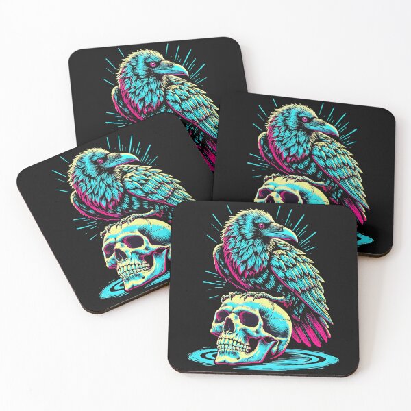 Item preview, Neon Raven on Skull – Gothic Skull and Raven Art designed and sold by Victor Shadehorn.