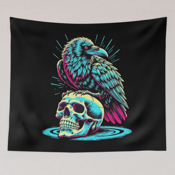 Item preview, Neon Raven on Skull – Gothic Skull and Raven Art designed and sold by Victor Shadehorn.