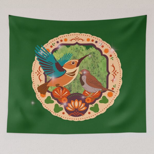 Item preview, "Ilustración de pájaro vibrante con borde floral" designed and sold by Graphollio-shop.