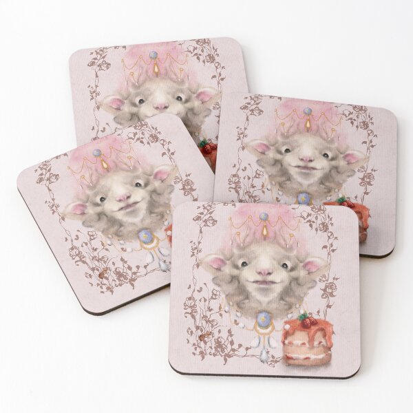 Item preview, Whimsical Art An adoptable Maries Antoinette Sheep with Royal French Jewels and Cottagecore Strawberry cake designed and sold by Monica Laipple.