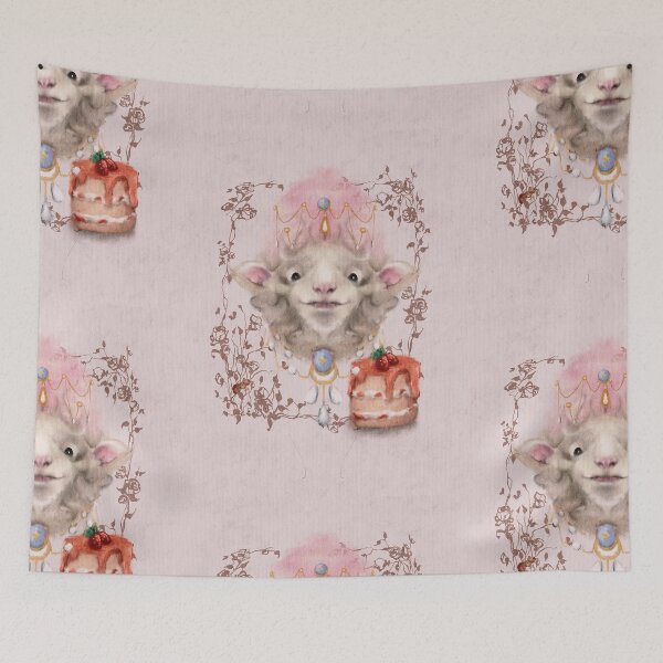Item preview, Whimsical Art An adoptable Maries Antoinette Sheep with Royal French Jewels and Cottagecore Strawberry cake designed and sold by Monica Laipple.