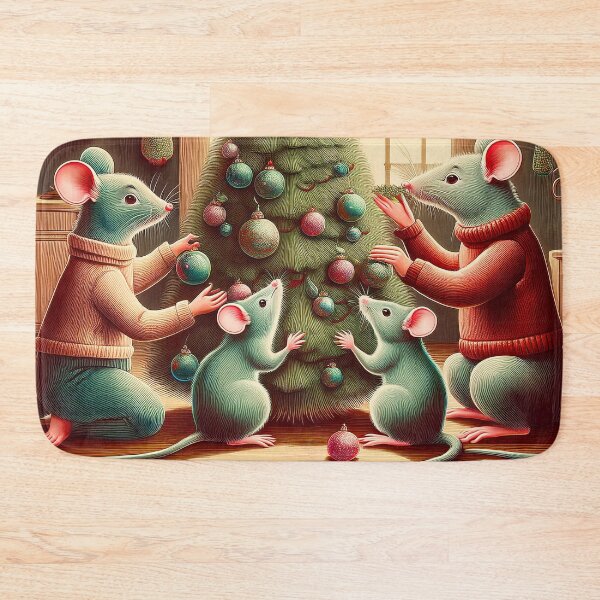 Item preview,  Adorable Rat Family Decorating a Tree - Fun Holiday designed and sold by Brakeless-Dsgn.
