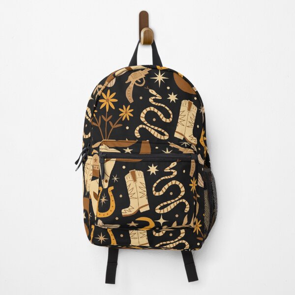 Item preview, Boho Cowboy Western Pattern in brown and orange on black designed and sold by Yasminepatterns .