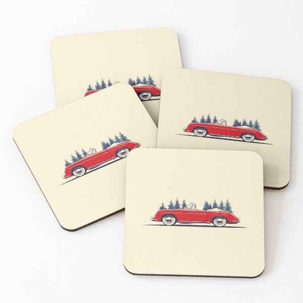 Item preview, Vintage red Porsche 356 Christmas Pine Forest illustration designed and sold by blackdogshop.