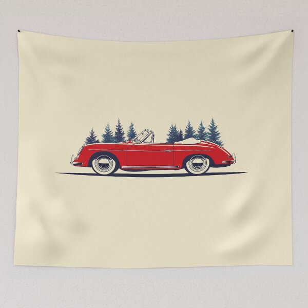 Item preview, Vintage red Porsche 356 Christmas Pine Forest illustration designed and sold by blackdogshop.