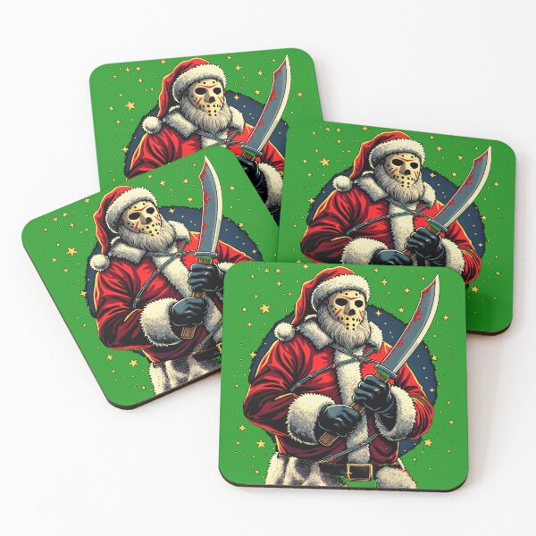 Item preview, 'You'd Better Watch Out!' Horror Christmas Hockey Mask Santa with a Machete designed and sold by FunnyFarmDesign.