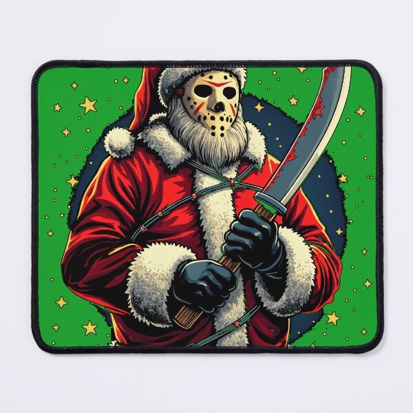 Item preview, 'You'd Better Watch Out!' Horror Christmas Hockey Mask Santa with a Machete designed and sold by FunnyFarmDesign.