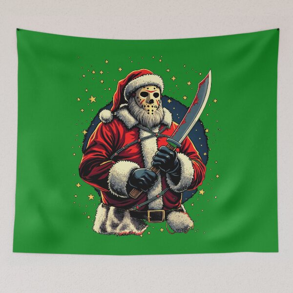 Item preview, 'You'd Better Watch Out!' Horror Christmas Hockey Mask Santa with a Machete designed and sold by FunnyFarmDesign.