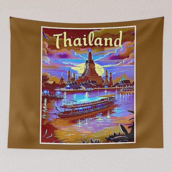 Item preview,  Thailand Vintage Wat Arun Temple of Dawn in Bangkok Travel Advertising Print designed and sold by posterbobs.