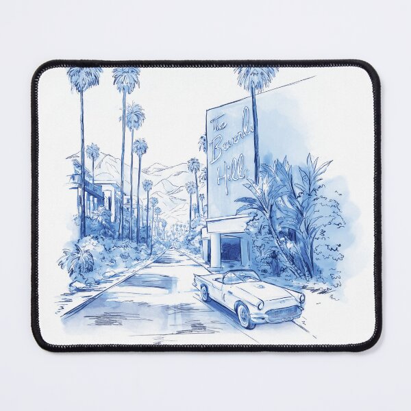 Item preview, Bevlery hill, holidays ,summer ,california ,palm tree ,plam springs ,resort ,scenery ,car ,blue and white ,nature ,hotel  ,home ,art, drawings, Hollywood  designed and sold by letsgow8th.
