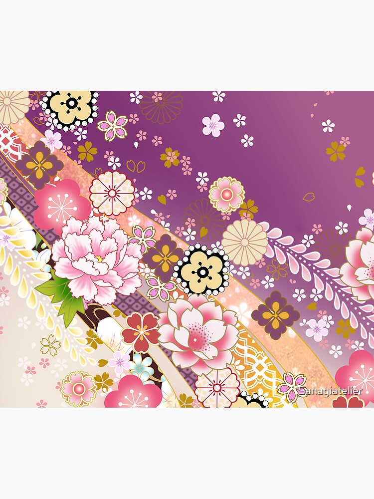 Aperçu 5 sur 5. Tapis de souris avec l'œuvre Harmonie Florale Japonaise créée et vendue par Sanagiatelier.
