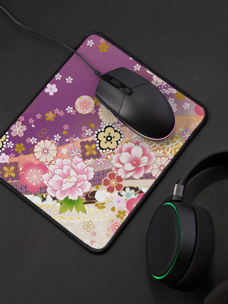 Aperçu 4 sur 5. Tapis de souris avec l'œuvre Harmonie Florale Japonaise créée et vendue par Sanagiatelier.