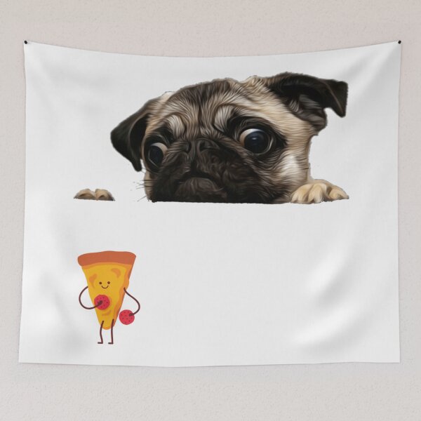 Item preview, pug looking at pizza  designed and sold by THISPUGVIBE.