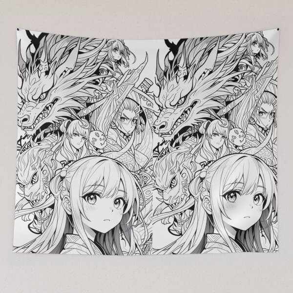 Item preview, Montaje de fantasía de anime en blanco y negro designed and sold by PCGDrawing.