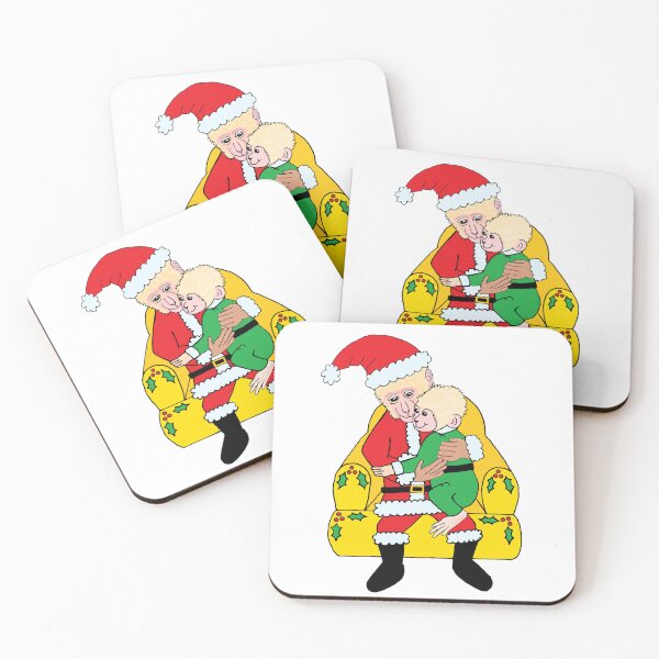 Item preview, Monkey Santa with Youngster on Gold Christmas Chair Die Cut designed and sold by JoyousArt4u.